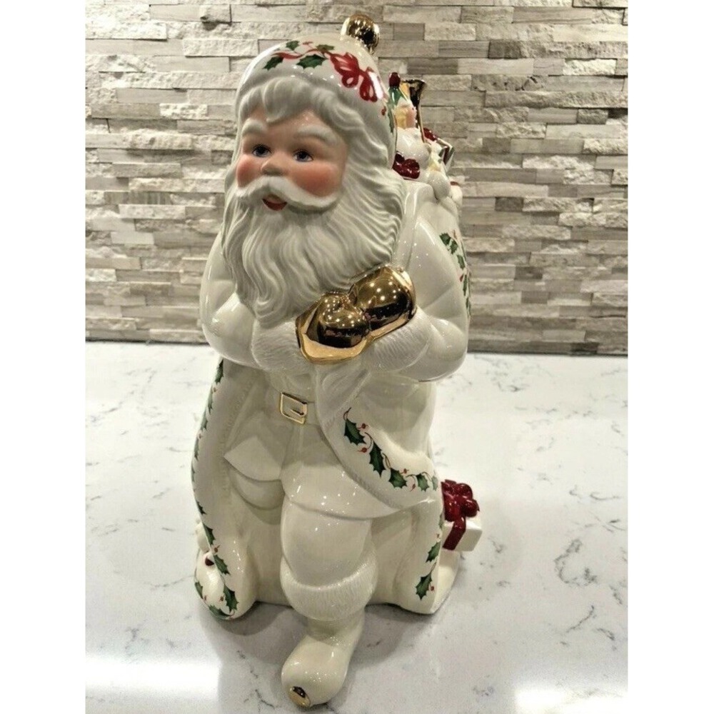 VTG LENOX 1999 CHRISTMAS HOLIDAY SANTA COOKIE JAR  2‎ PC LIMITED EDITION